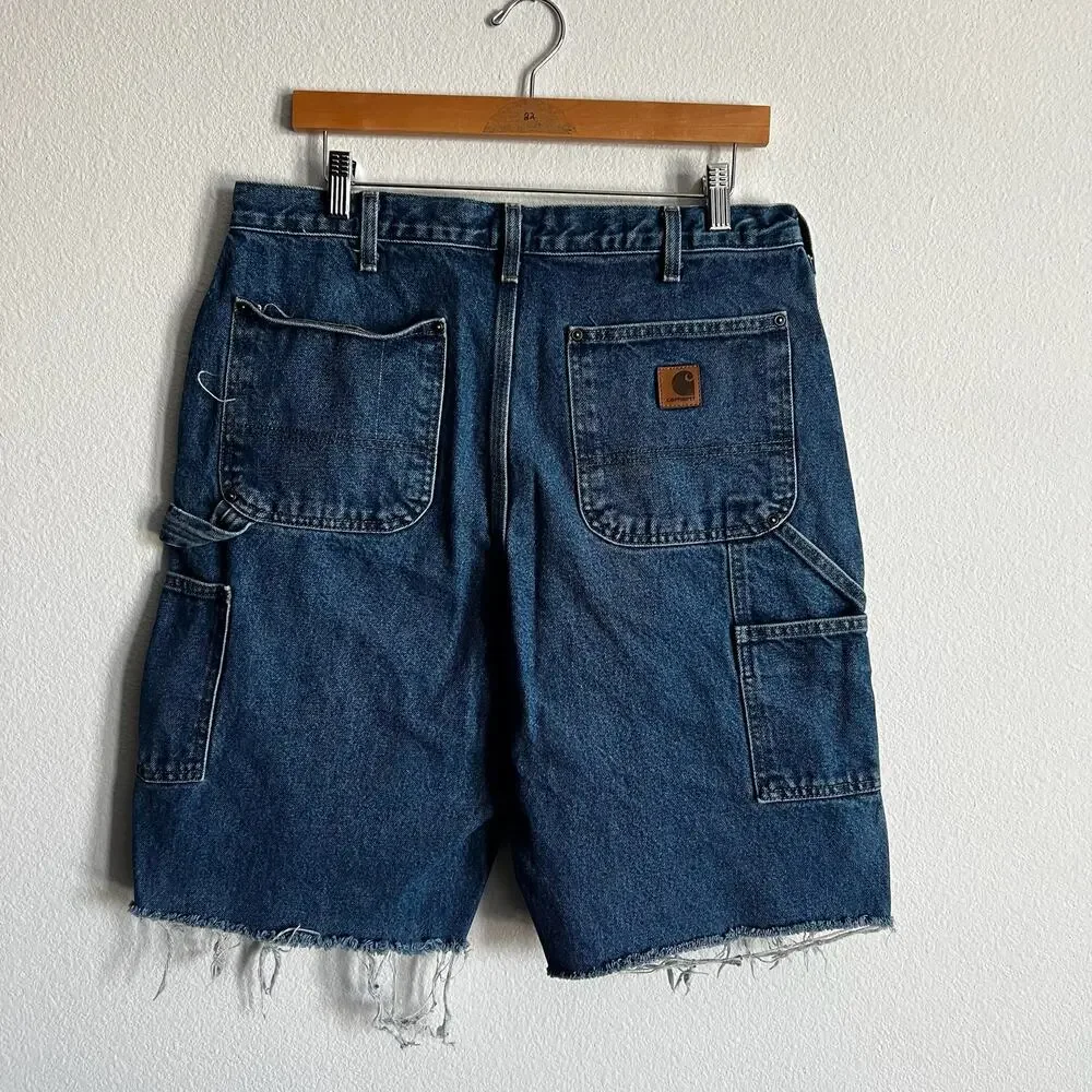 Carhartt denim blue jean double knee work wear carpenter shorts